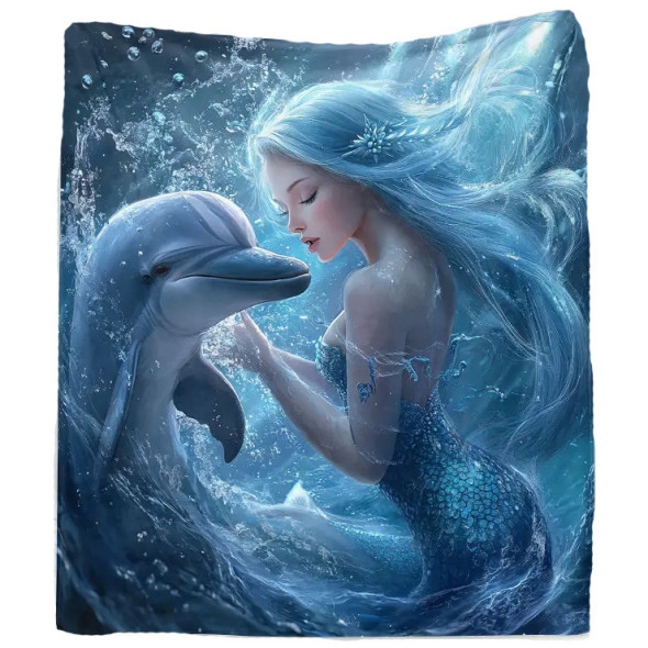 Plaid "Mermaid and Dolphin" 100X130 / Plaids Sirènes