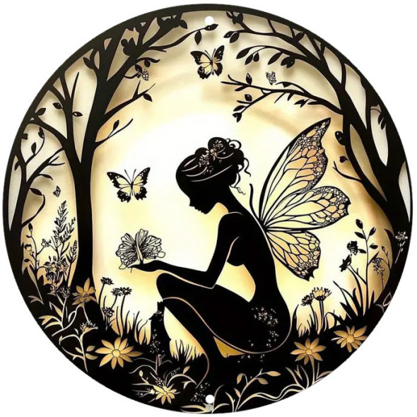 Plaque métal "Fairy Silhouette #11" / Décorations Murales Féeriques