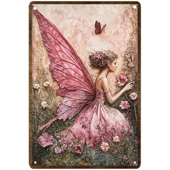 Plaque métal "The Pink Fairy" / Décorations Murales Féeriques