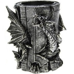 Pot a crayons Dragon Noir & Argent / Autres Décorations Féeriques