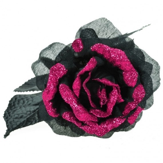 Rose Noire artificielle pailletée / Décorations Gothiques