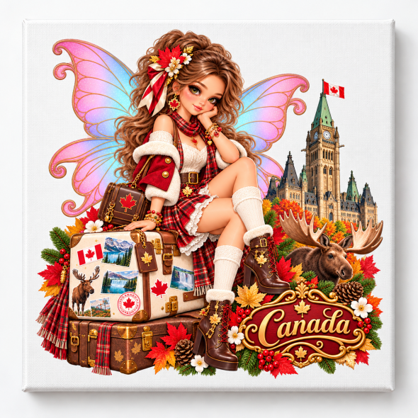 Toile sur ch&acirc;ssis "F&eacute;e Souvenir du Canada" / Toiles sur Ch&acirc;ssis F&eacute;es Globe-Trotteuses