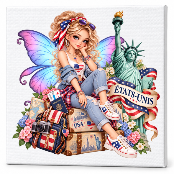 Toile sur ch&acirc;ssis "F&eacute;e Souvenir des Etats-Unis" / Toiles sur Ch&acirc;ssis F&eacute;es Globe-Trotteuses