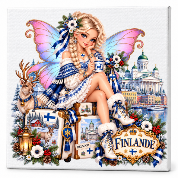 Toile sur ch&acirc;ssis "F&eacute;e Souvenir de Finlande" / Toiles sur Ch&acirc;ssis F&eacute;es Globe-Trotteuses