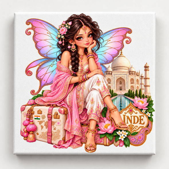 Toile sur ch&acirc;ssis "F&eacute;e Souvenir d'Inde" / Toiles sur Ch&acirc;ssis F&eacute;es Globe-Trotteuses