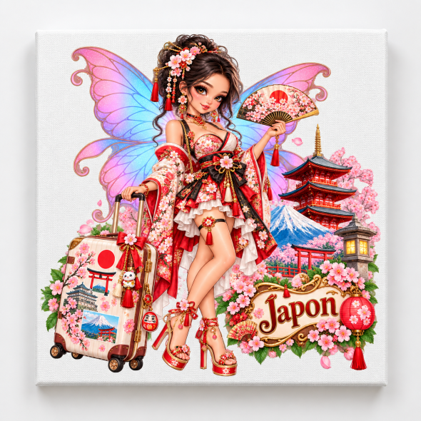 Toile sur ch&acirc;ssis "F&eacute;e Souvenir du Japon" / Toiles sur Ch&acirc;ssis F&eacute;es Globe-Trotteuses
