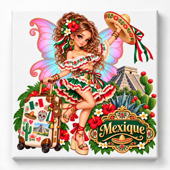 Toile sur ch&acirc;ssis "F&eacute;e Souvenir du Mexique" / Toiles sur Ch&acirc;ssis F&eacute;es Globe-Trotteuses
